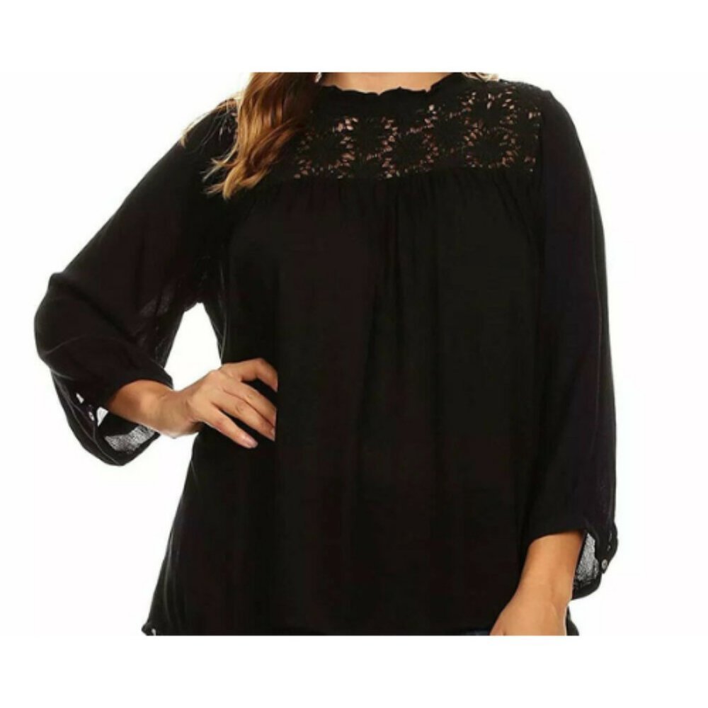 C.O.C. Women's Duo Fabric Woven Top Black 2XL X396